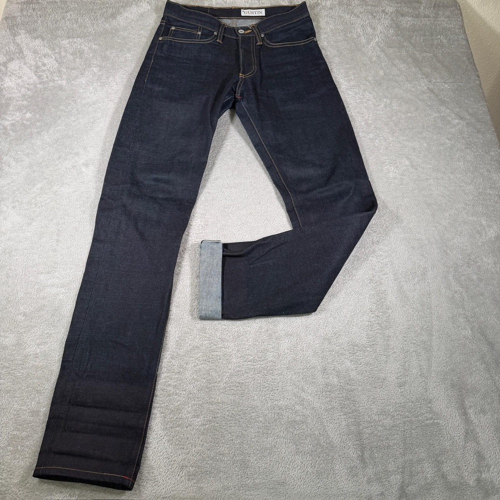 Gustin Jeansโ Mens 29x34 Blue Dark Wash Selvedge Slim Straight Raw USA